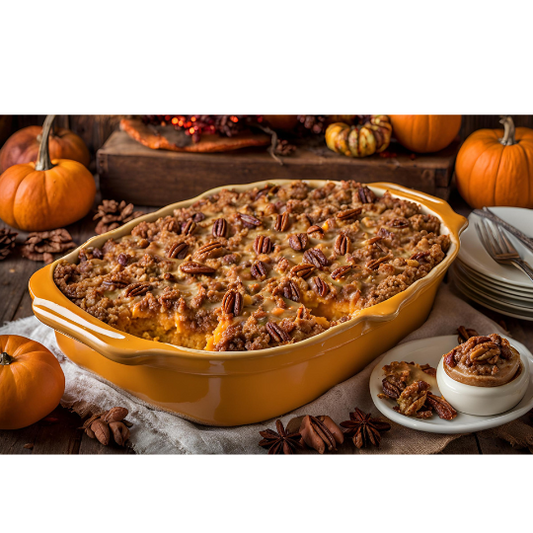 Buttery Sweet Potato Casserole with Pecan Topping